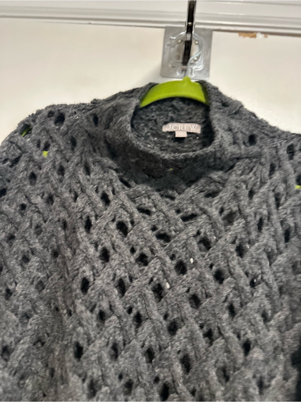 J Crew Chunky Open Knit Cross-cable Sz: M Dark Gray mockneck wool blend sweater. - Picture 6 of 13